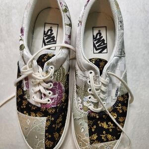 Vans Women's Floral Patchwork Sneakers - Black, White, Gold